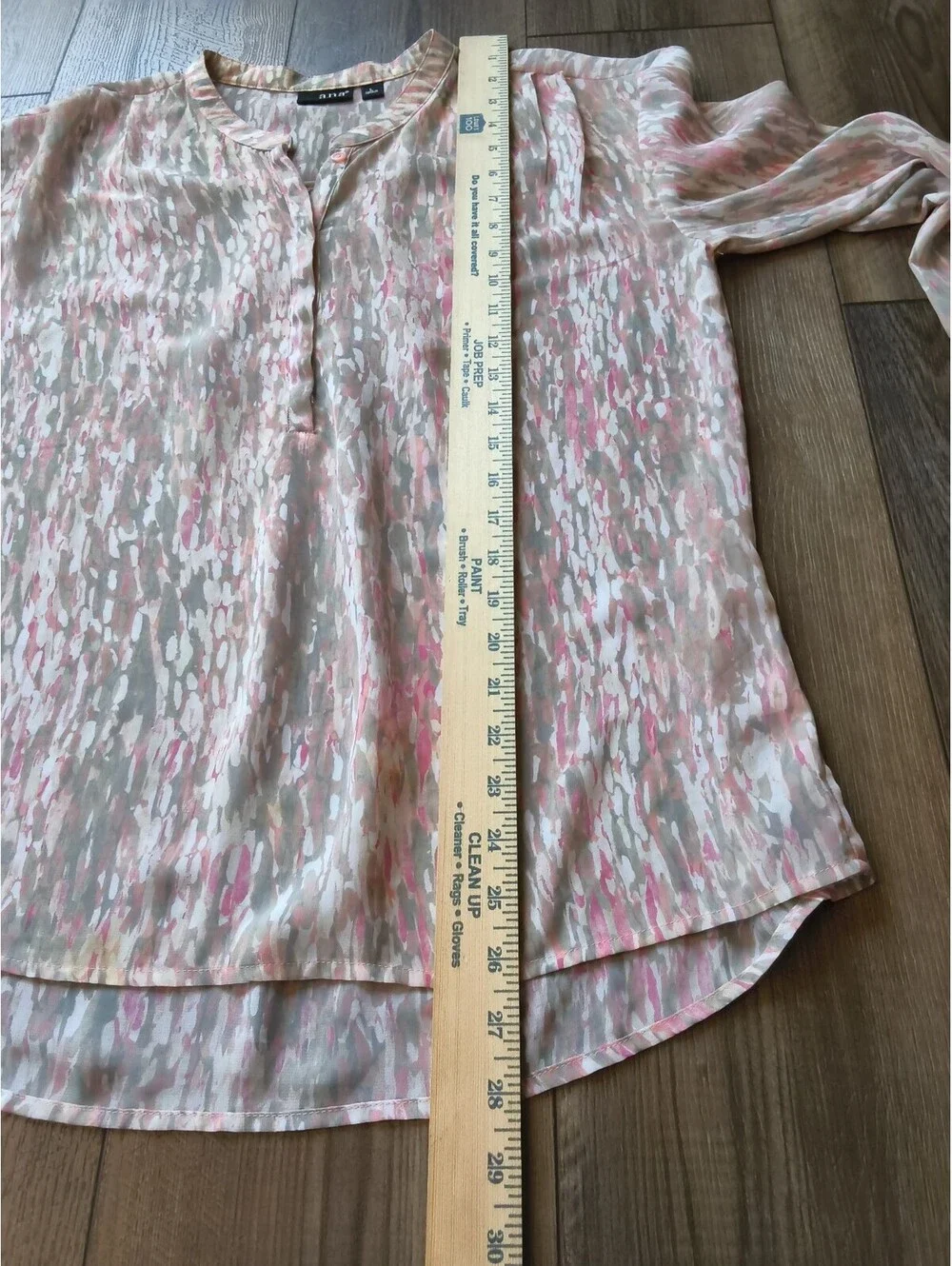a.n.a Women's Sheer Flowy Blouse Large Pink Gray Patterned Polyester